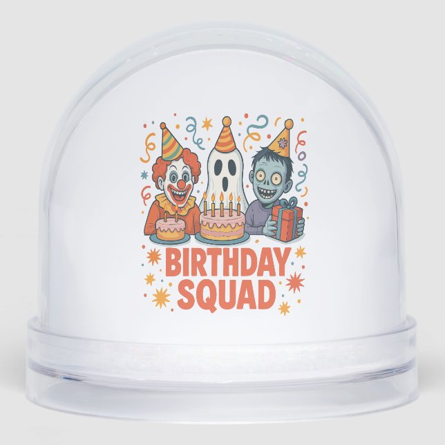 Halloween Birthday Squad Creepy Clown Ghost Zombie Snowglobe (Front)