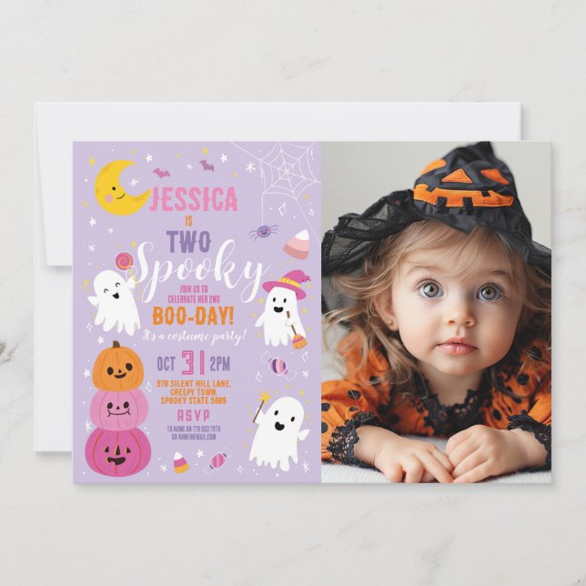 Halloween Birthday TWO Girls Party Ghosts Photo  Invitation (Front)