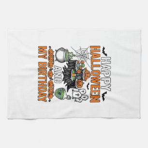 Halloween Birthday Vintage Pumpkin Party Design_1 Tea Towel