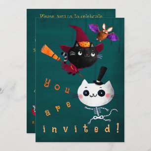 Halloween Birthday Witch Cats Bat Vampire Skeleton Invitation