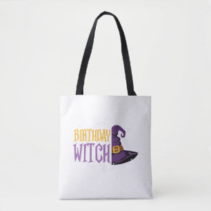 Halloween birthday witch hat funny halloween tote bag