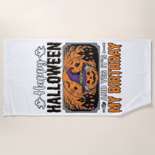 Halloween Birthday Witch Pumpkin Vintage Shirt Des Beach Towel