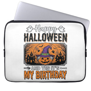 Halloween Birthday Witch Pumpkin Vintage Shirt Des Laptop Sleeve