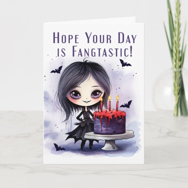 Halloween Birthday With Cute Vampire and Birthday  Thank You Card (Front)