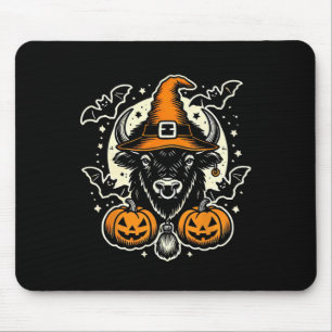 Halloween Bison Spooky Witch Hat And Pumpkins Art Mouse Pad