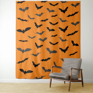 Halloween Black and Grey Bats Pattern Tapestry