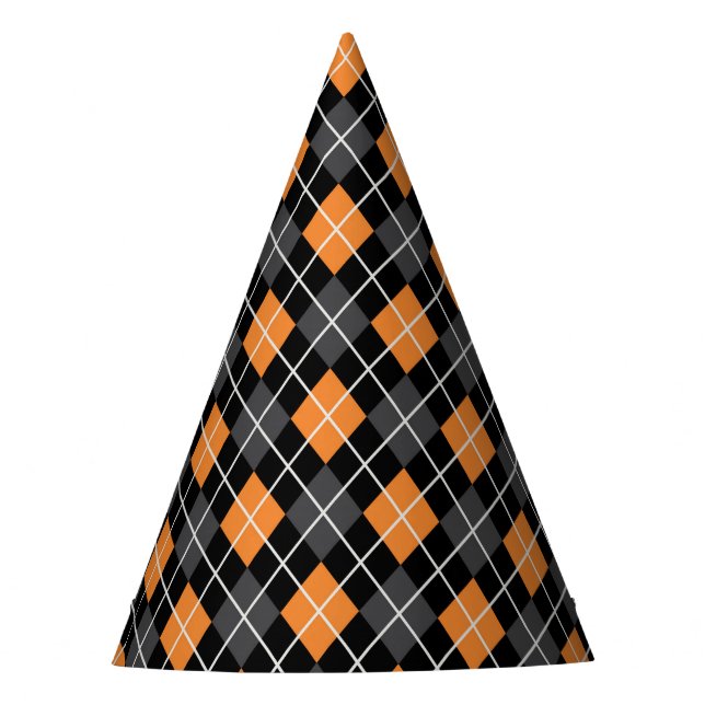 Halloween Black and Orange Harlequin Party Hat (Front)
