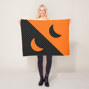 Halloween Black and Orange Polka Dots Fleece Blanket