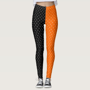 Halloween Black and Orange Polka Dots Leggings