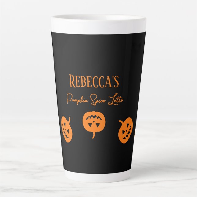 Halloween Black and Orange Pumpkin Spice Latte Mug (Front)