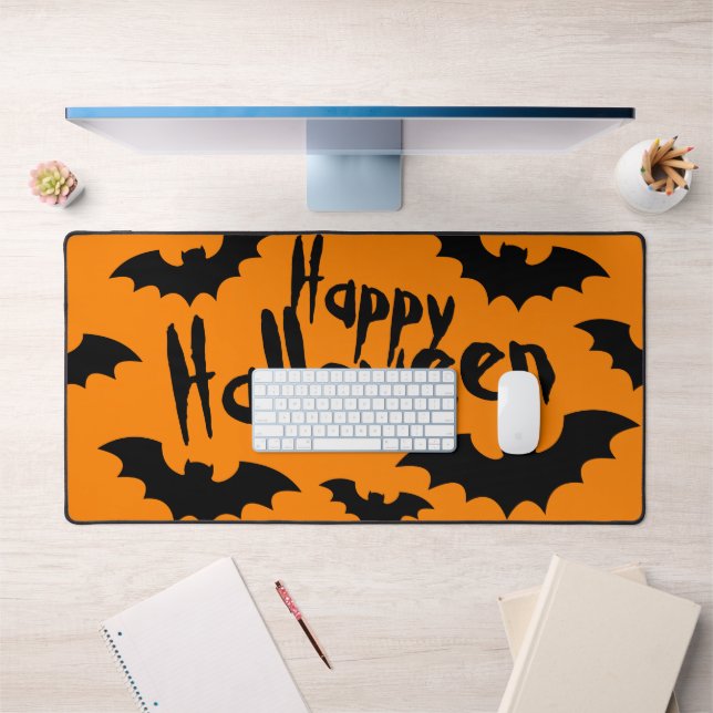 Halloween black and orange spooky bats desk mat (Office 1)