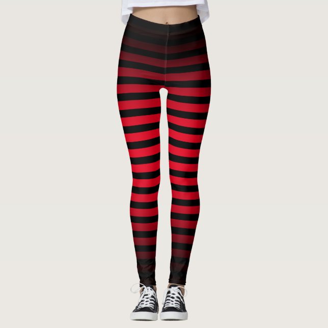 Halloween Black and red vertical stripes ombre Leggings (Front)