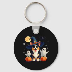 Halloween Black And Tan Corgi Dog Witchs Wizards Key Ring