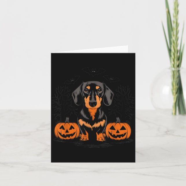 Halloween Black And Tan Dachshund Dog With Card (Front)