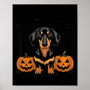 Halloween Black And Tan Dachshund Dog With Poster