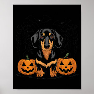 Halloween Black And Tan Dachshund Dog With Poster