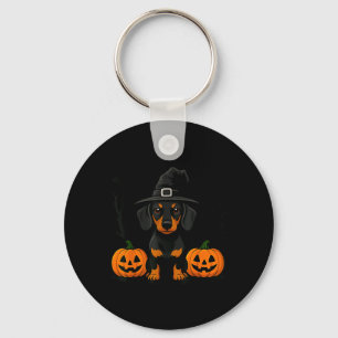 Halloween Black And Tan Dachshund Witch Spooky Key Ring