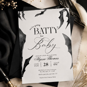 Halloween Black and White Bats Baby Shower Invitation