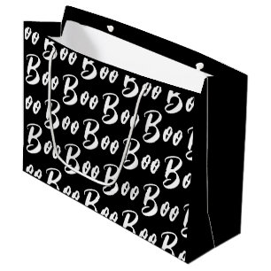 Halloween Black and White boo text pattern Large Gift Bag