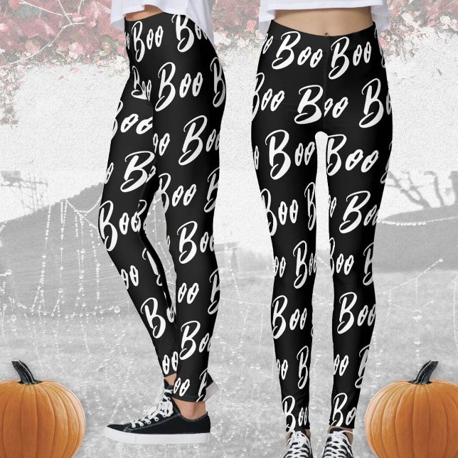 Halloween Black and White boo text pattern Leggings (Creator Uploaded)