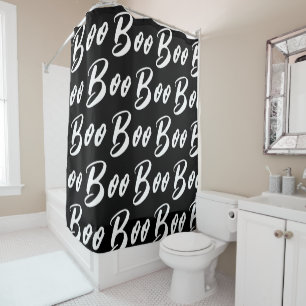 Halloween Black and White boo text pattern Shower Curtain