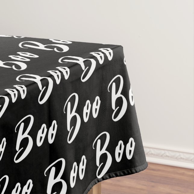 Halloween Black and White boo text pattern Tablecloth (In Situ)