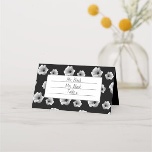 Halloween Black and White Flowers Pattern Place Ca Card