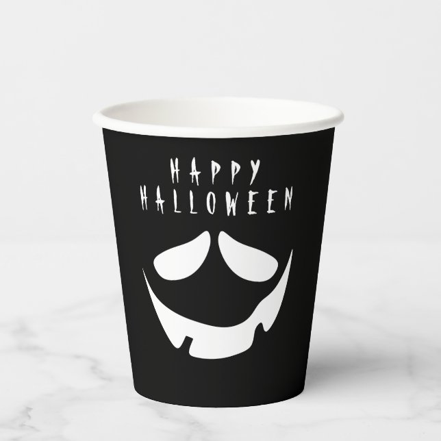 Halloween Black and White Jack O Lantern Pumpkin Paper Cups (Front)