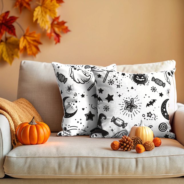 Halloween Black And White Line art Cushion (Creator Uploaded)