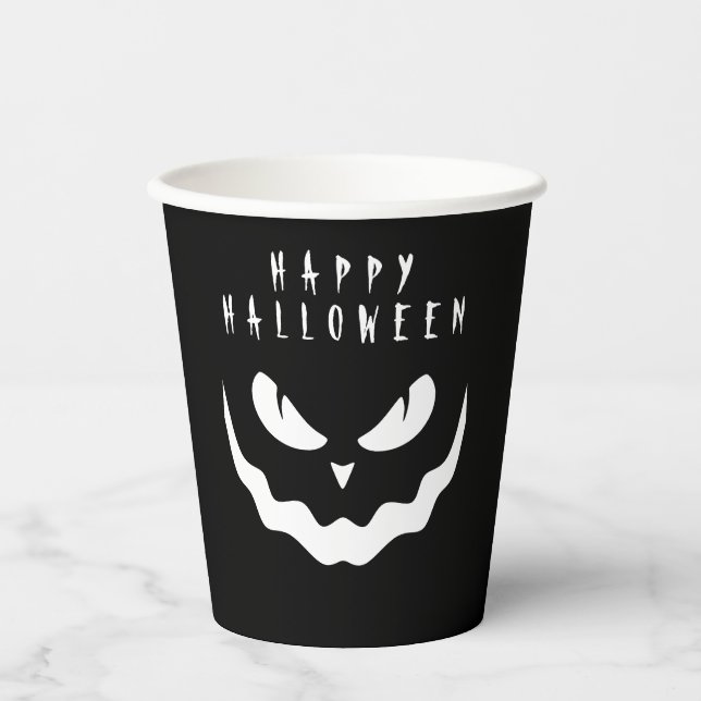 Halloween Black and White Pumpkin Creepy Face Paper Cups (Front)