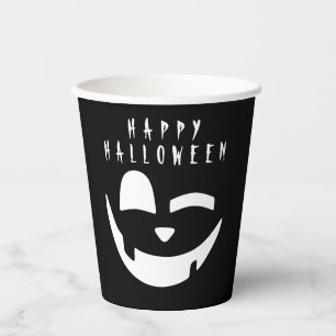 Halloween Black and White Pumpkin Happy Face Paper Cups