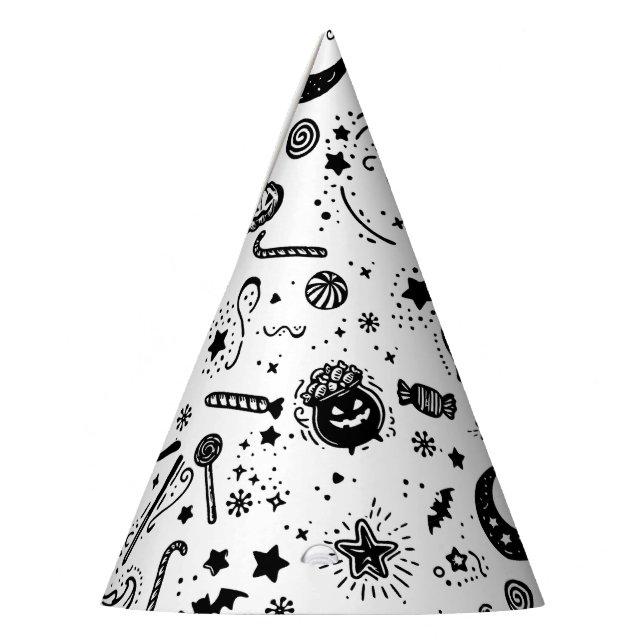 Halloween Black And White Spooky Birthday Party Party Hat (Left)