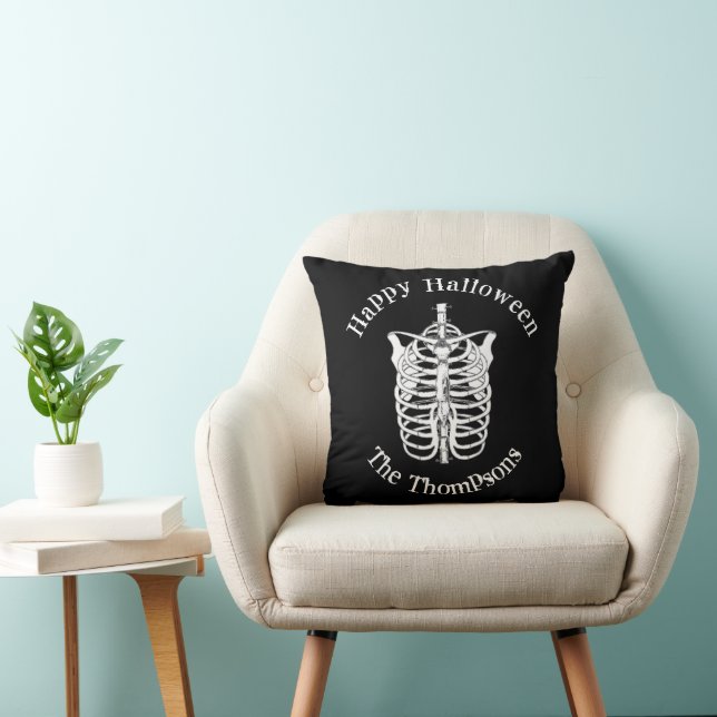 Halloween Black and White Spooky Skeleton Cushion (Chair)