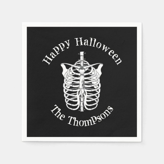 Halloween Black and White Spooky Skeleton Napkin (Front)