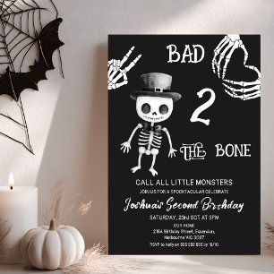 Halloween Black Bad Two The Bones 2nd Birthday Invitation
