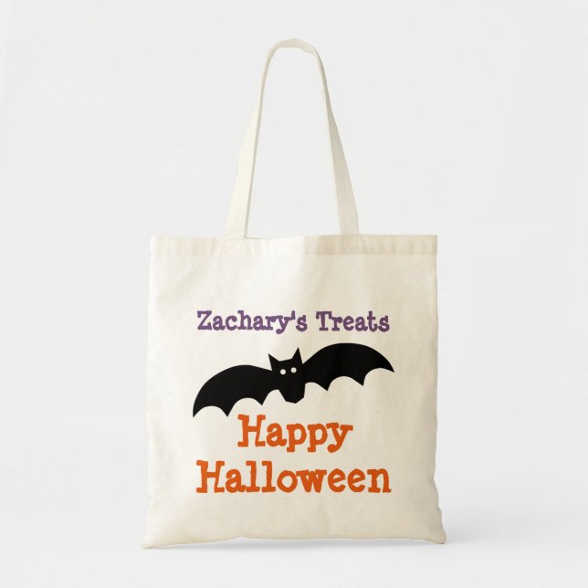 Halloween Black Bat Personalised Treat Bag (Front)
