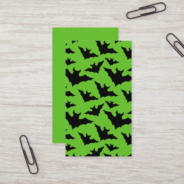 Halloween black bats green cool spooky pattern business card (Front/Back In Situ)