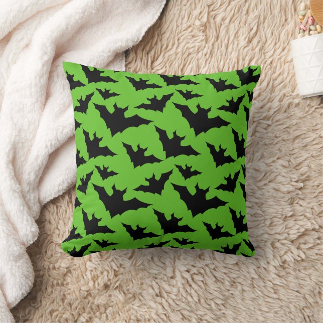 Halloween black bats green cool spooky pattern cushion (Blanket)