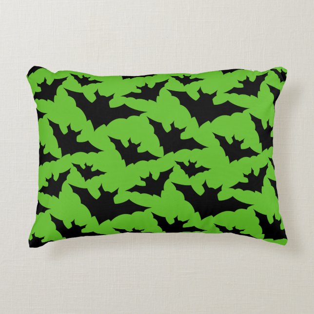 Halloween black bats green cool spooky pattern decorative cushion (Front)