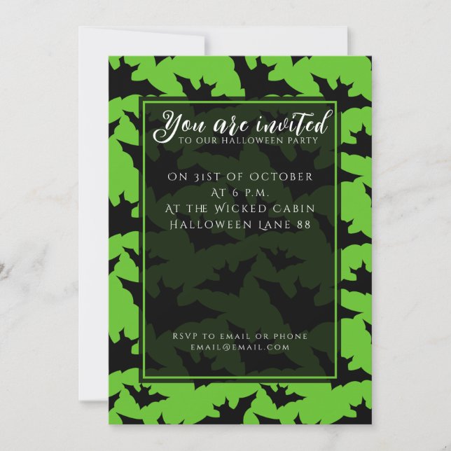 Halloween black bats green cool spooky pattern invitation (Front)