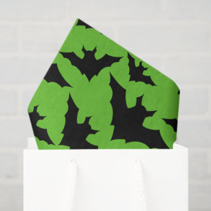 Halloween black bats green cool spooky pattern tissue paper