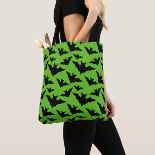 Halloween black bats green cool spooky pattern tote bag