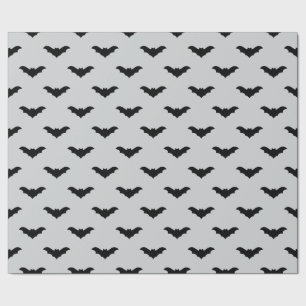 Halloween Black Bats Grey Seamless Wrapping Paper
