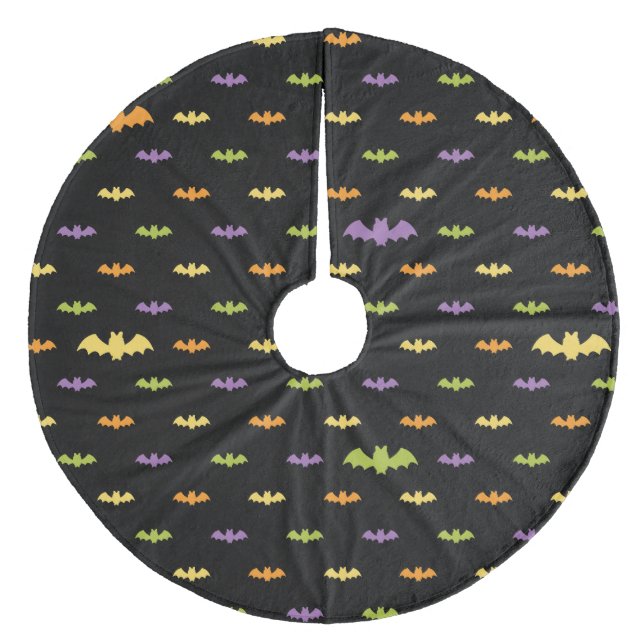 Halloween Black Bats Holiday Custom Retro Fleece Tree Skirt (Front)