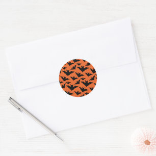 Halloween black bats orange cool spooky pattern classic round sticker