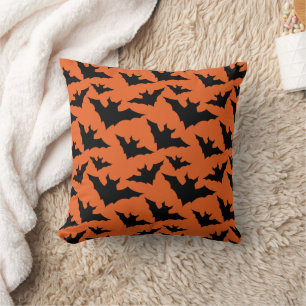 Halloween black bats orange cool spooky pattern cushion