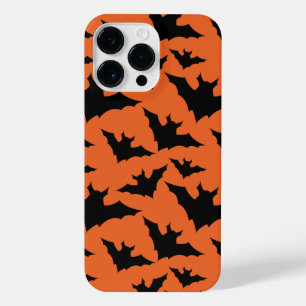 Halloween black bats orange cool spooky pattern iPhone 14 pro max case