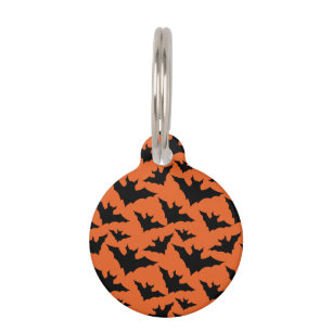 Halloween black bats orange cool spooky pattern pet tag