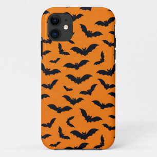 Halloween Black Bats Orange Seamless Pattern iPhone 11 Case