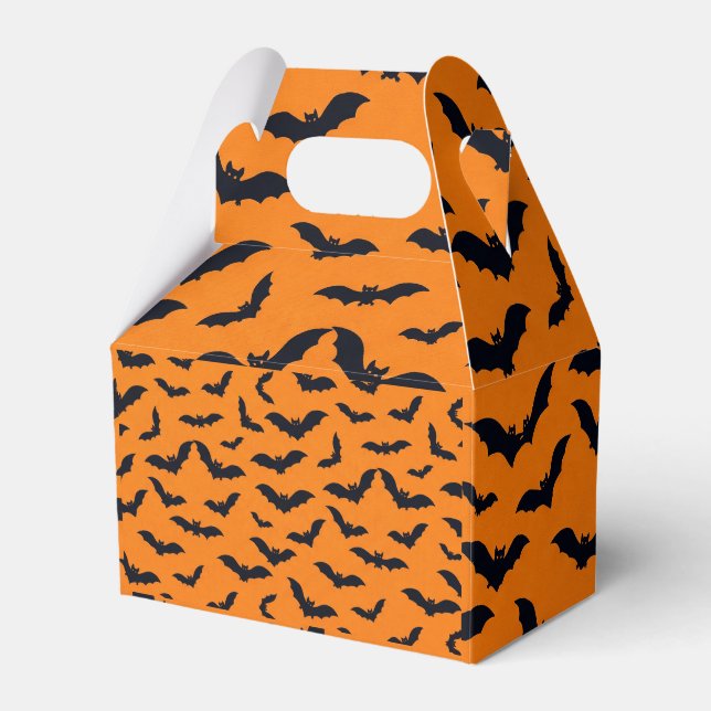 Halloween Black Bats Orange Seamless Pattern Favour Box (Front Side)